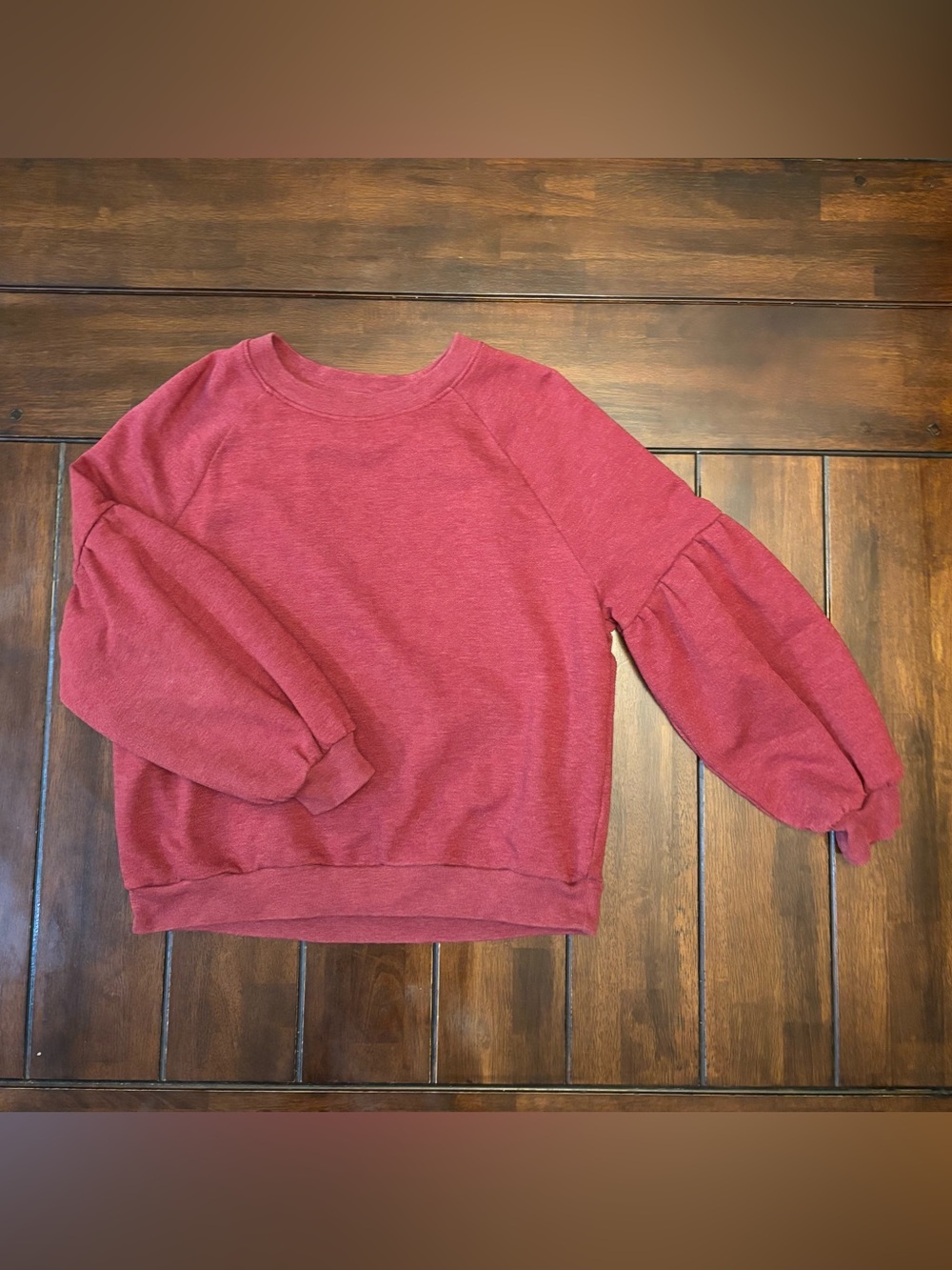 aerie Red Crewneck Sweatshirt with Puffed Ballon Sleeves Cotton Comfort Medium
